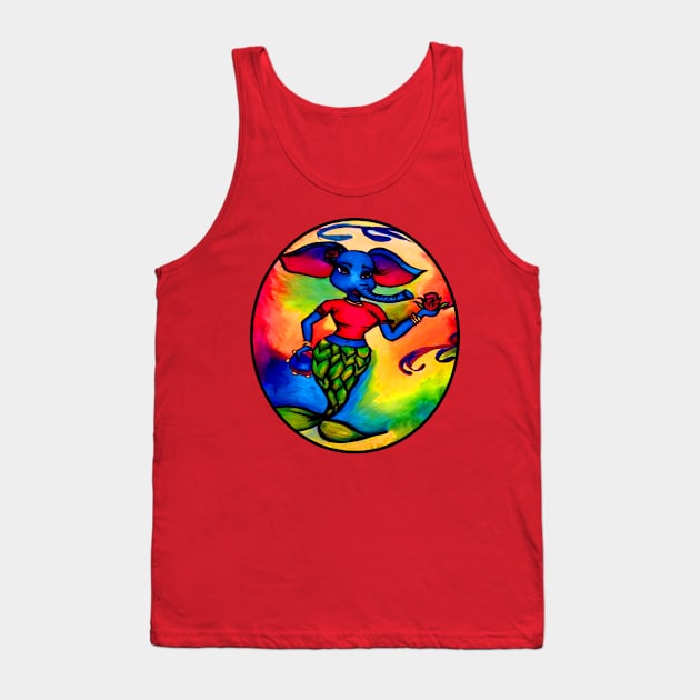 Beautiful Blue Elephant Mermaid with Red Rose and Tambourine Tank Top by artbyomega